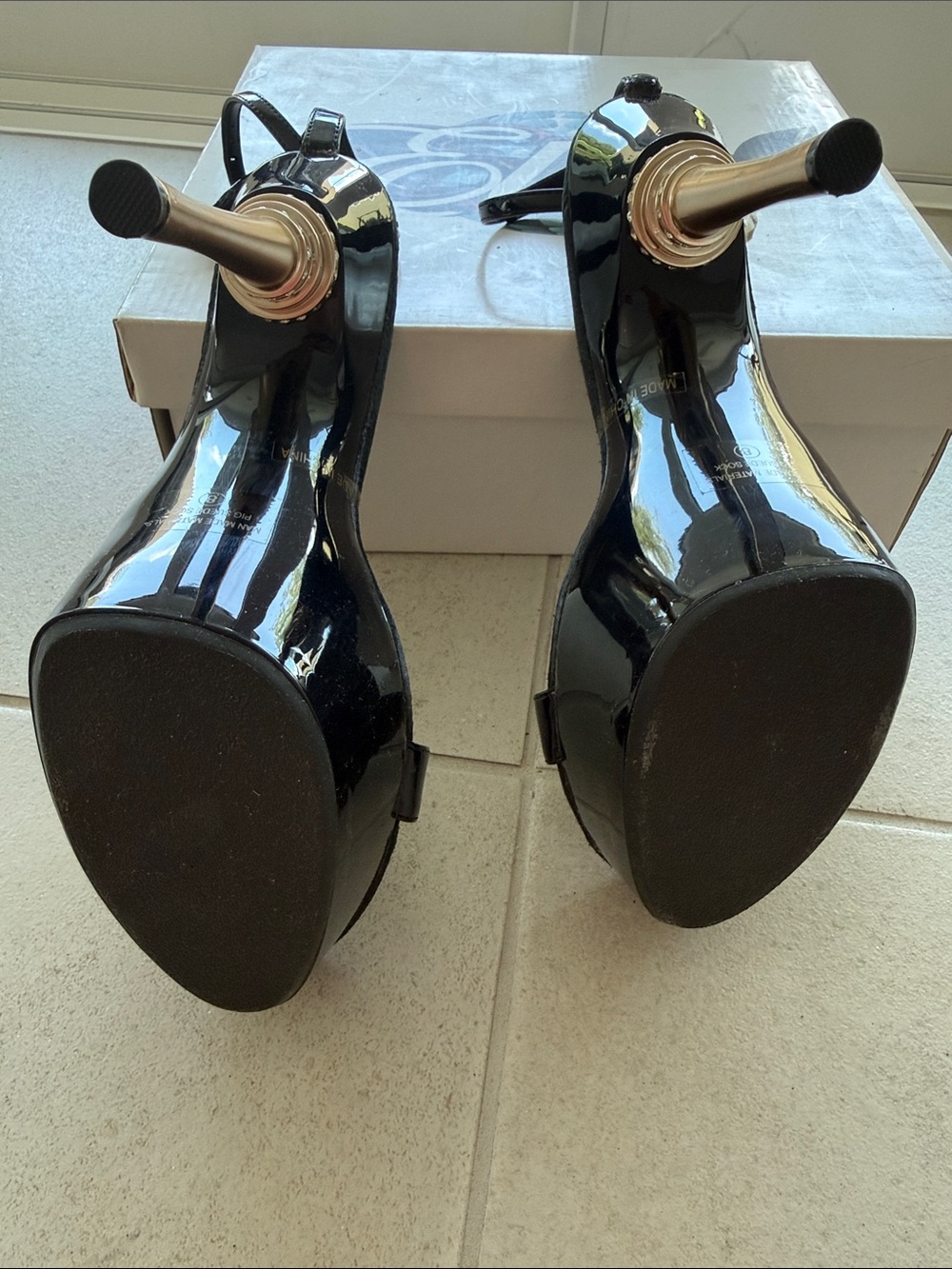 Ellie Black Patent Strap Ankle-Heel Sandals - Picture 5 of 6